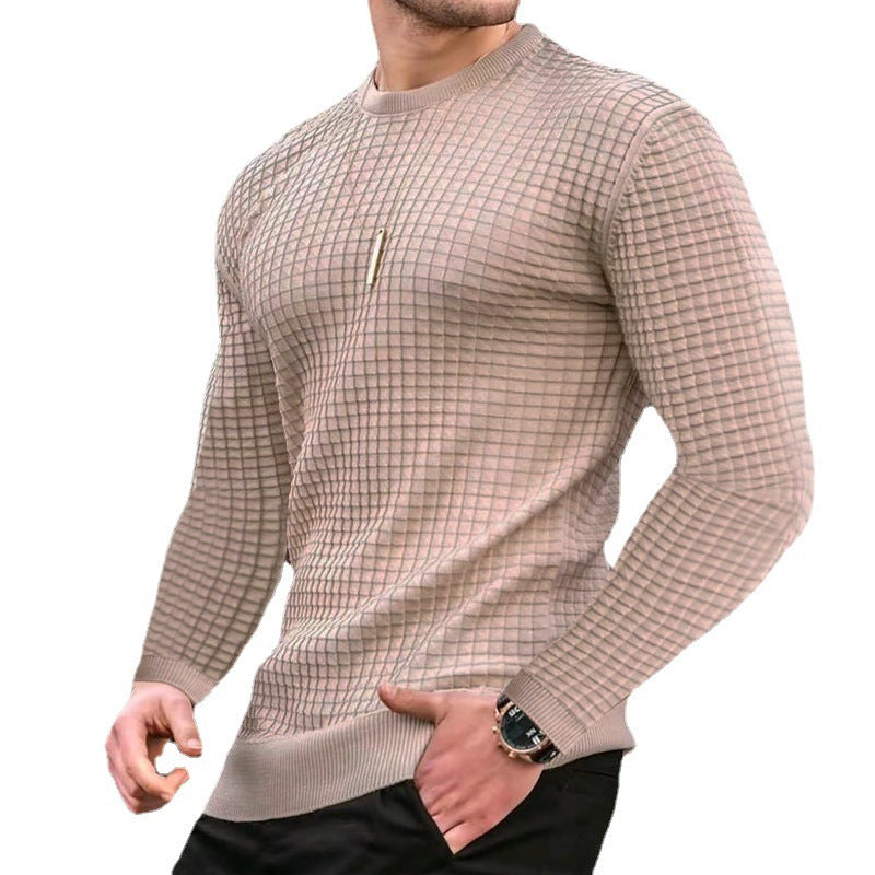 Lightweight Men’s Crew Pullover - Waffle Knit Cotton Khaki 3D Changing Face Moving Picture Frame - Tophatter Daily Deals