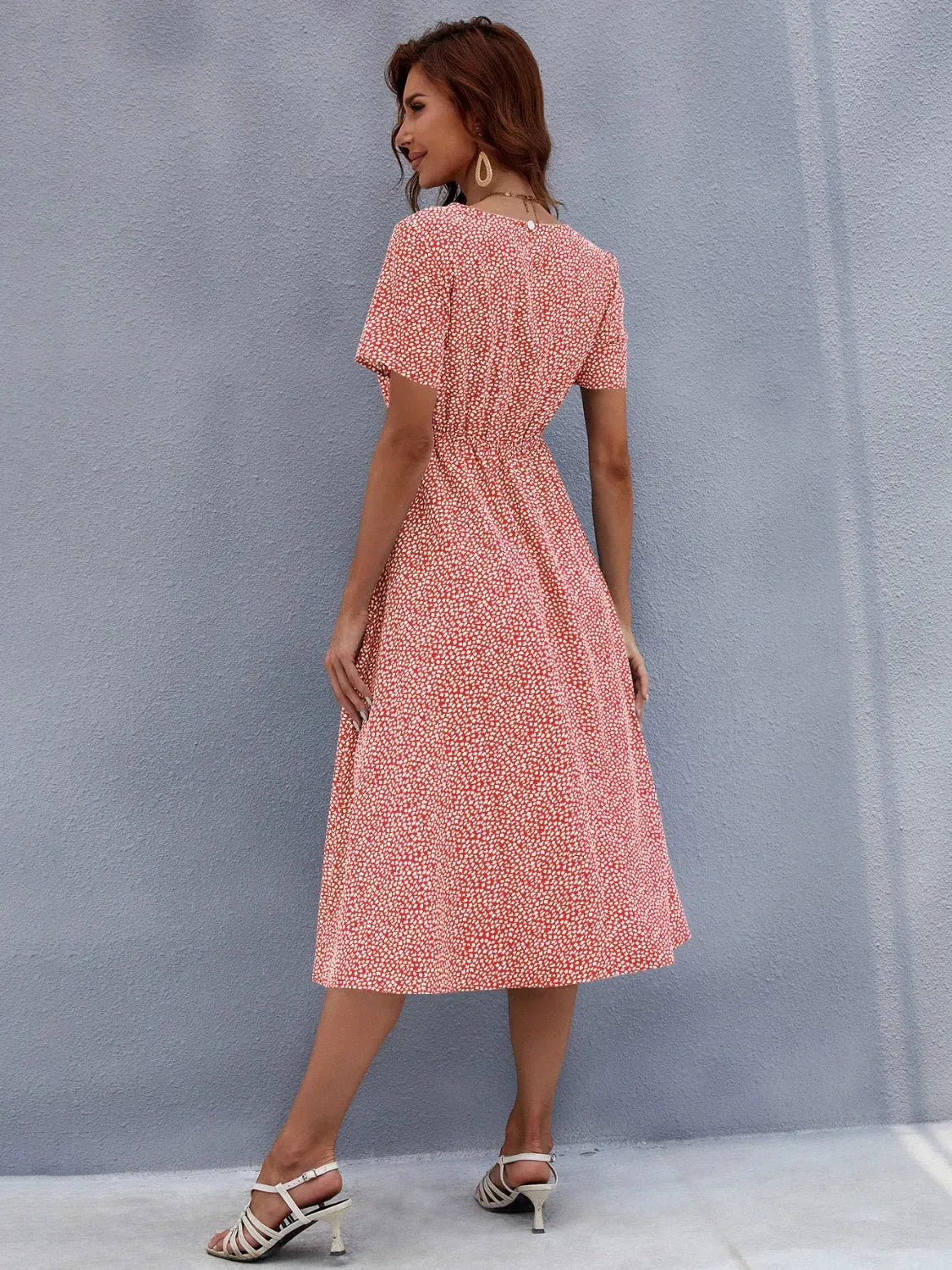 Printed Round Neck Short Sleeve Midi Dress Casual Dresses - Tophatter Daily Deals
