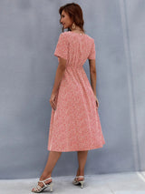Printed Round Neck Short Sleeve Midi Dress Casual Dresses - Tophatter Daily Deals