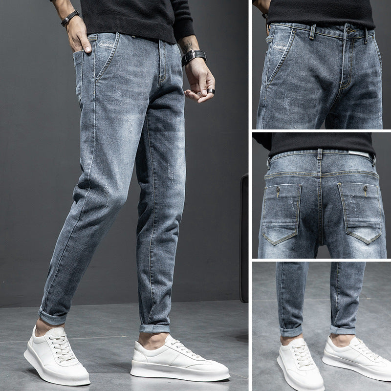 Autumn Men's Jeans Slim Feet Blue grey1910 0 - Tophatter Daily Deals