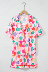 Pink Full Pattern Shirt and Shorts Satin Pajama Set Loungewear & Sleepwear/Sleepwear - Tophatter Daily Deals