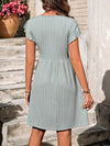 Decorative Button Ruffled V-Neck Dress Casual Dresses - Tophatter Daily Deals