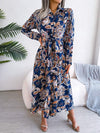 Tied Printed Long Sleeve Midi Dress Casual Dresses - Tophatter Daily Deals