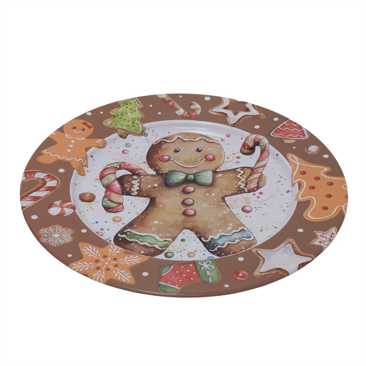 Gingerbread Christmas Tin Platter | Round Christmas Serving Tray Platter - 33cm Tray - Tophatter Daily Deals