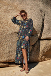 Printed Tie Neck Long Sleeve Dress Casual Dresses - Tophatter Daily Deals