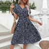 Printed Tie Waist A-Line Dress Dark Navy M Casual Dresses - Tophatter Daily Deals