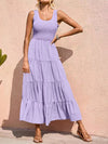 Tiered Smocked Wide Strap Dress Lavender Casual Dresses - Tophatter Daily Deals