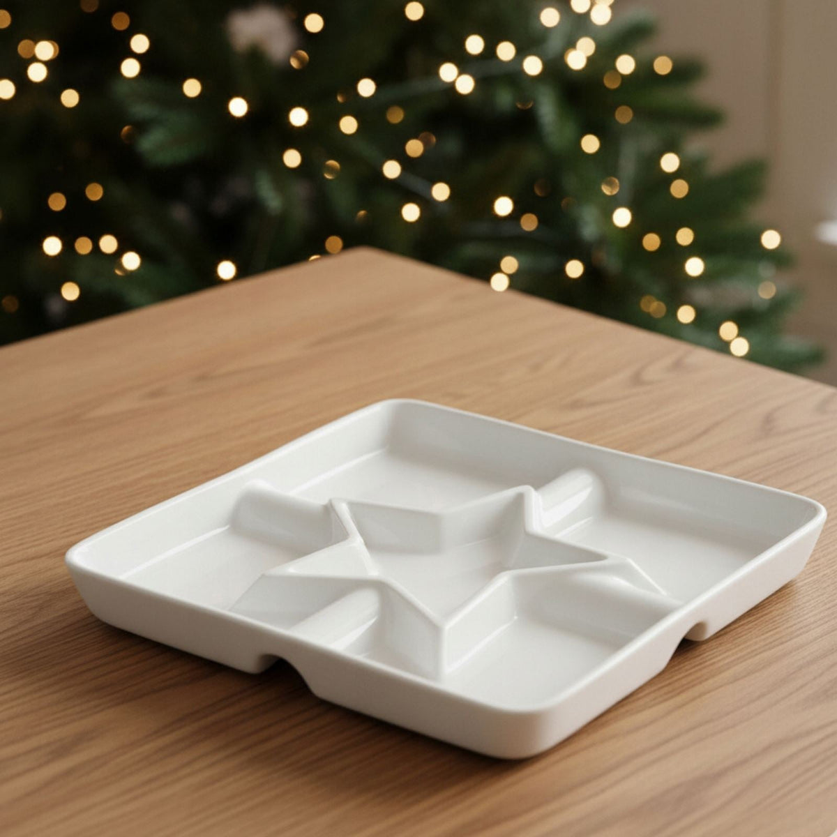 White Porcelain Serving Dish with Star Centre Snack Platter with 5 Compartments Serving Board - Tophatter Daily Deals