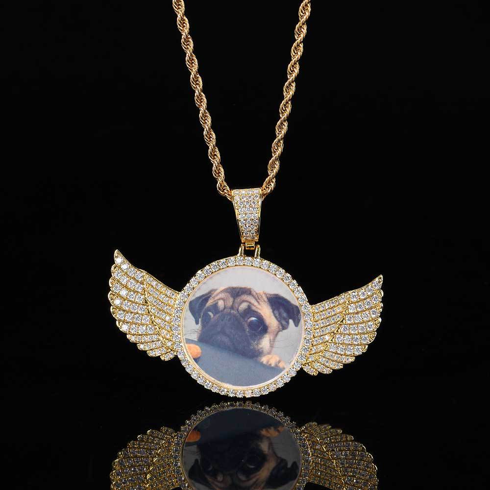 Angel Wings Medallions Custom Photo Pendant Necklace For Men Hip Hop Jewelry Iced Out Pendant Custom Engraved Name Memory Gift A 7 - Tophatter Daily Deals
