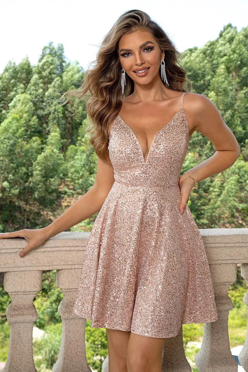 Sequin Spaghetti Strap Dress Camel Cocktail Dresses - Tophatter Daily Deals