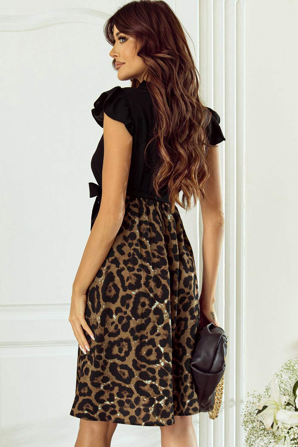 Tied Ruffled Leopard Cap Sleeve Dress Casual Dresses - Tophatter Daily Deals