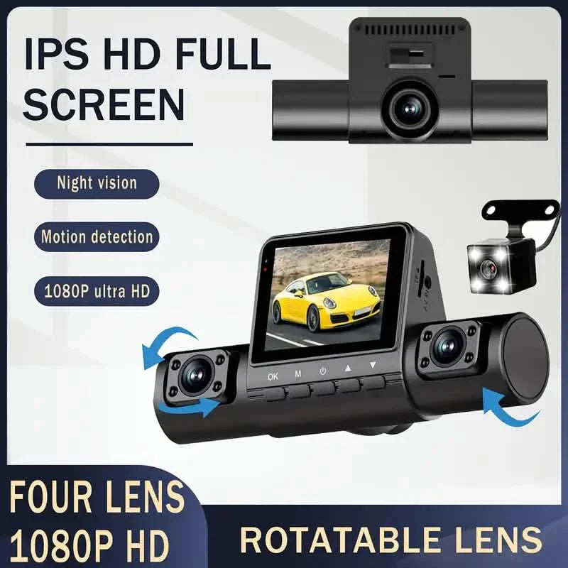 4-Channel Car DVR Dash Cam – 1080P Front, 720P Side & Rear, Night Vision Automotive - Tophatter Daily Deals