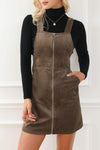 Pocketed Zip Up Wide Strap Mini Dress Coffee Brown Casual Dresses - Tophatter Daily Deals