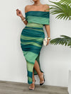 Split Color Block Off-Shoulder Dress Casual Dresses - Tophatter Daily Deals
