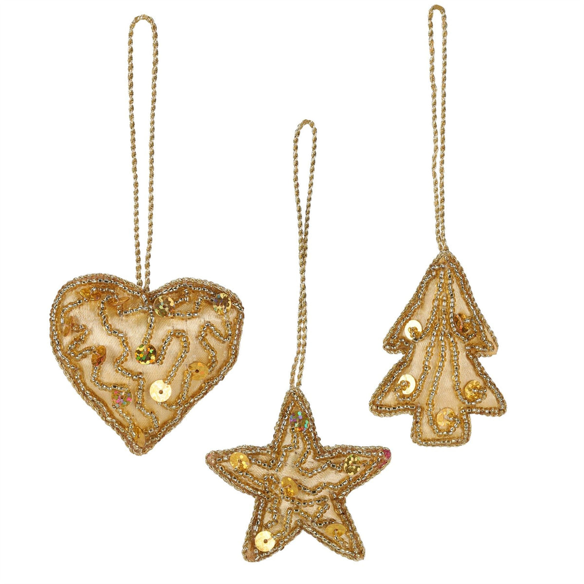 Set of 3 Christmas Tree Hanging Decorations | Gold Baubles Star Tree Heart Baubles - Tophatter Daily Deals
