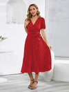 Pleated Surplice Tie Waist Midi Dress Casual Dresses - Tophatter Daily Deals