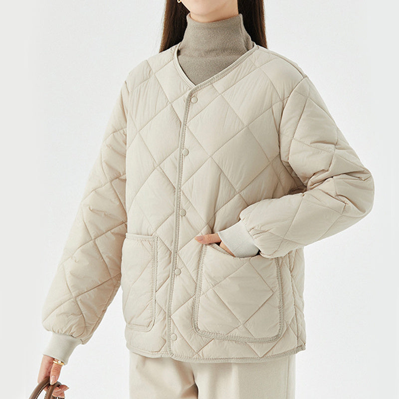 Lightweight Women's Quilted Coat - Relaxed Round Neck Nylon 3D Changing Face Moving Picture Frame - Tophatter Daily Deals