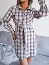 Tied Plaid Long Sleeve Mini Shirt Dress Casual Dresses - Tophatter Daily Deals