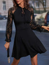 Lace Tie Neck Flounce Sleeve Dress Black Casual Dresses - Tophatter Daily Deals