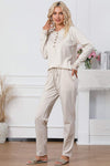 Half Button Round Neck Top and Drawstring Pants Lounge Set Loungewear Sets - Tophatter Daily Deals