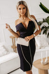 Off-Shoulder Zip-Back Slit Dress Cocktail Dresses - Tophatter Daily Deals