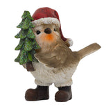 Robin Holding Tree Christmas Ornament | Festive Robin in Santa Hat Figurine 13cm Ornament - Tophatter Daily Deals