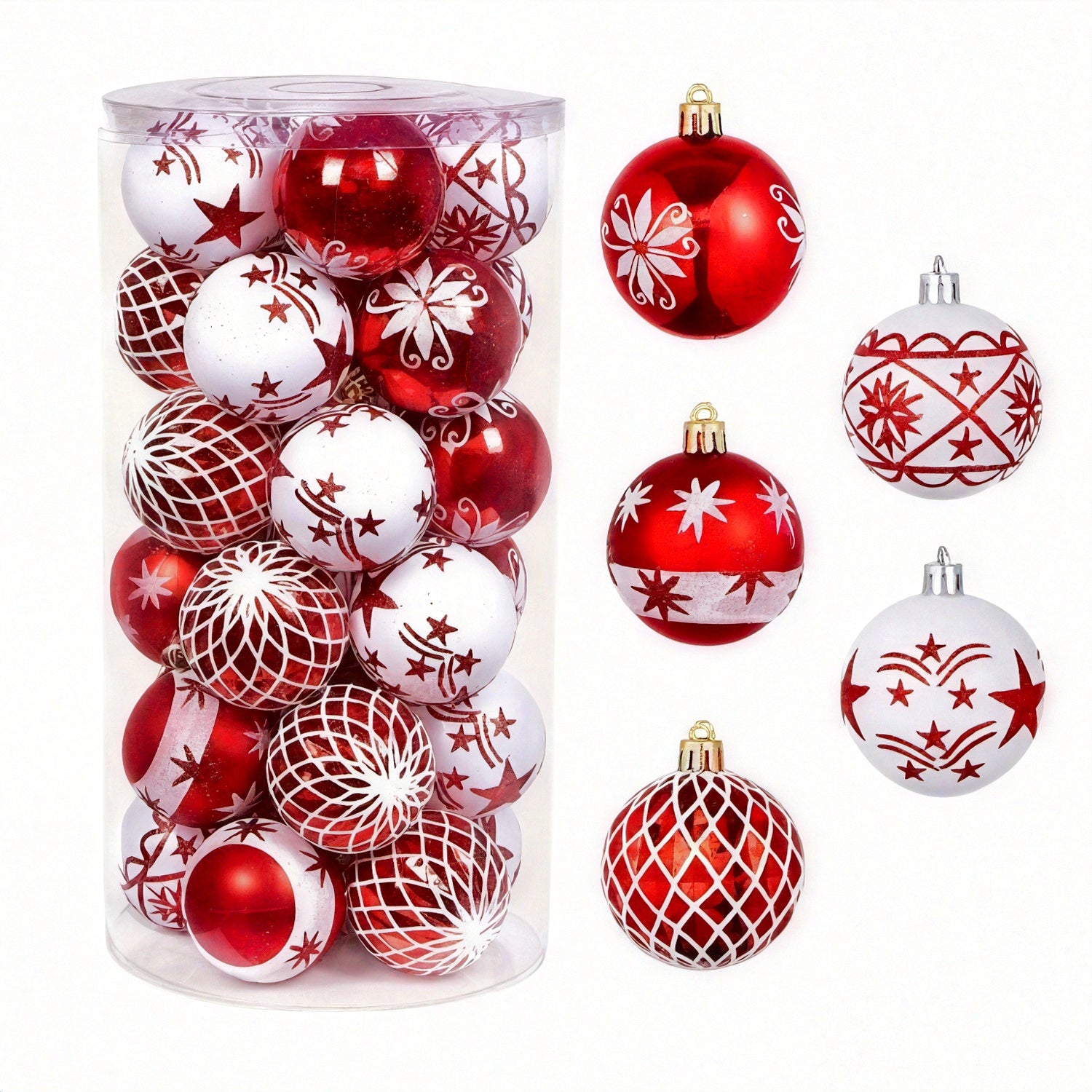 Red White Christmas Balls Ornaments Set (30pcs) Christmas - Tophatter Daily Deals