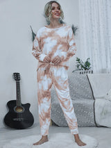 Tie-dye Round Neck Top and Drawstring Pants Lounge Set Pastel Yellow Loungewear Sets - Tophatter Daily Deals