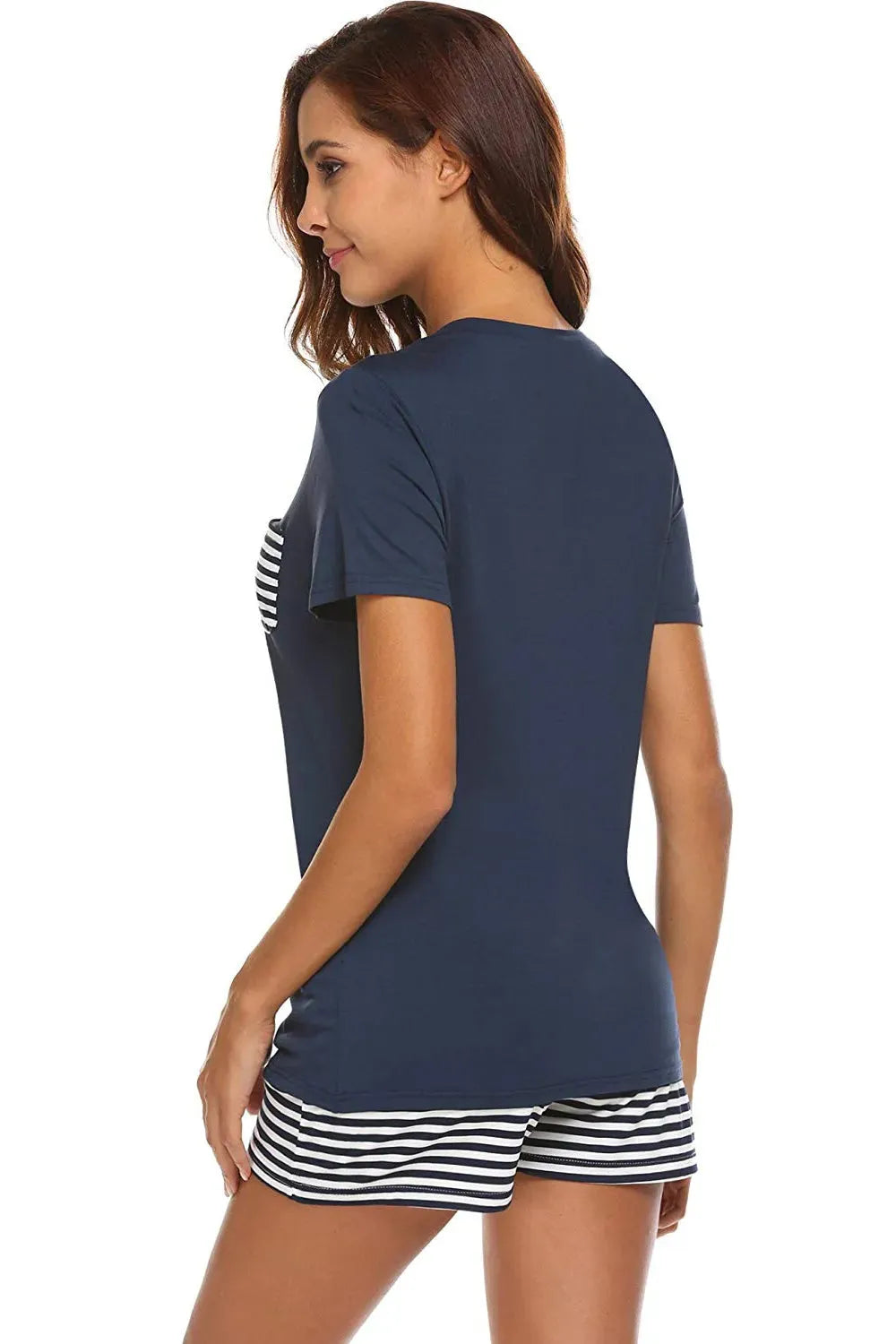 Striped Short Sleeve Top and Shorts Lounge Set Loungewear Sets - Tophatter Daily Deals