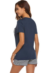 Striped Short Sleeve Top and Shorts Lounge Set Loungewear Sets - Tophatter Daily Deals