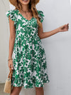 Floral V-Neck Flutter Sleeve Dress Casual Dresses - Tophatter Daily Deals