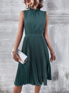 Pleated Frill Mock Neck Sleeveless Dress Deep Teal Casual Dresses - Tophatter Daily Deals