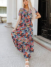 Printed V-Neck Short Sleeve Maxi Dress Multicolor Casual Dresses - Tophatter Daily Deals