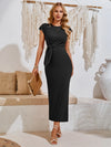 Textured Slit Round Neck Dress Casual Dresses - Tophatter Daily Deals