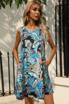 Printed Round Neck Sleeveless Dress with Pockets Casual Dresses - Tophatter Daily Deals