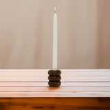 Walnut Ribbed Wooden Candlestick | Rustic Candle Holder for Taper Candles - 7cm Candlestick - Tophatter Daily Deals
