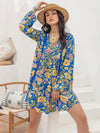 Printed V-Neck Balloon Sleeve Mini Dress Casual Dresses - Tophatter Daily Deals