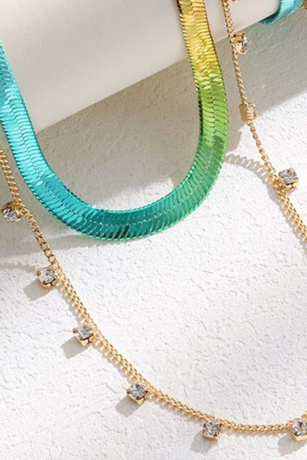 Gradient Herringbone Chain Double-Layered Necklace Necklaces - Tophatter Daily Deals