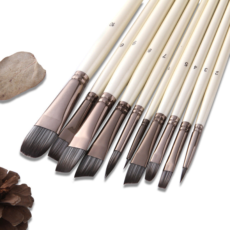 10 Pearl White Watercolor Brushes, Nylon Brushes 0 - Tophatter Daily Deals