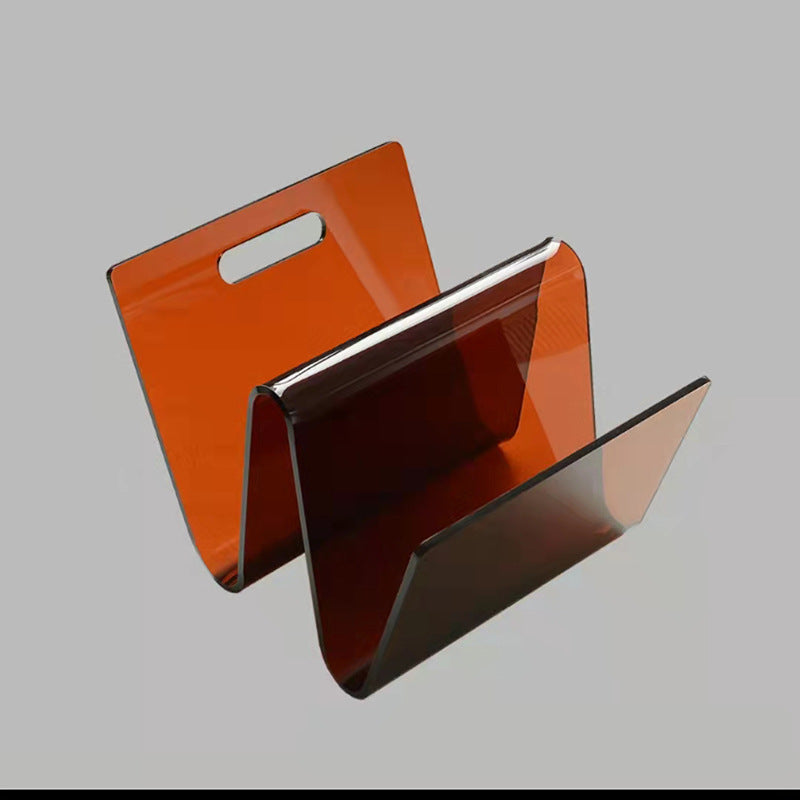 Acrylic Decorative Bookstand Retro W-shaped Storage Rack Brown 0 - Tophatter Daily Deals