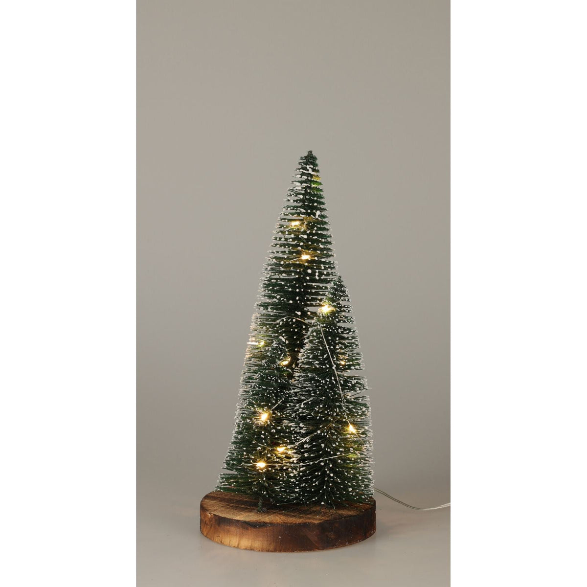 LED Bottle Brush Christmas Trees on Wooden Base | Snowy Green Light-Up Trees LED Light - Tophatter Daily Deals