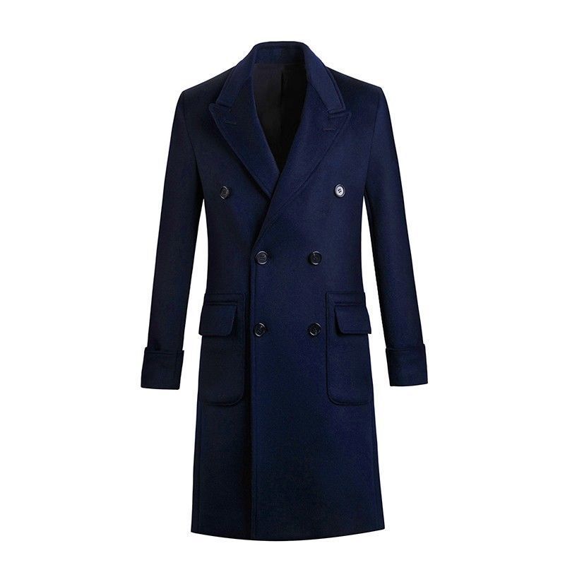 Warm Men's Trench Coat - Slim Double Breasted, Wool, Winter Navy Blue 3D Changing Face Moving Picture Frame - Tophatter Daily Deals