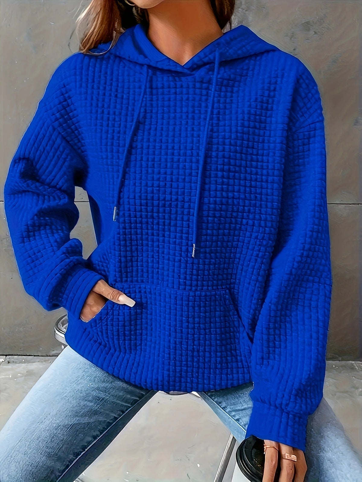 Soft Cozy Women’s Hoodie Sweater - Waffle Knit Layering Royal Blue 3D Changing Face Moving Picture Frame - Tophatter Daily Deals