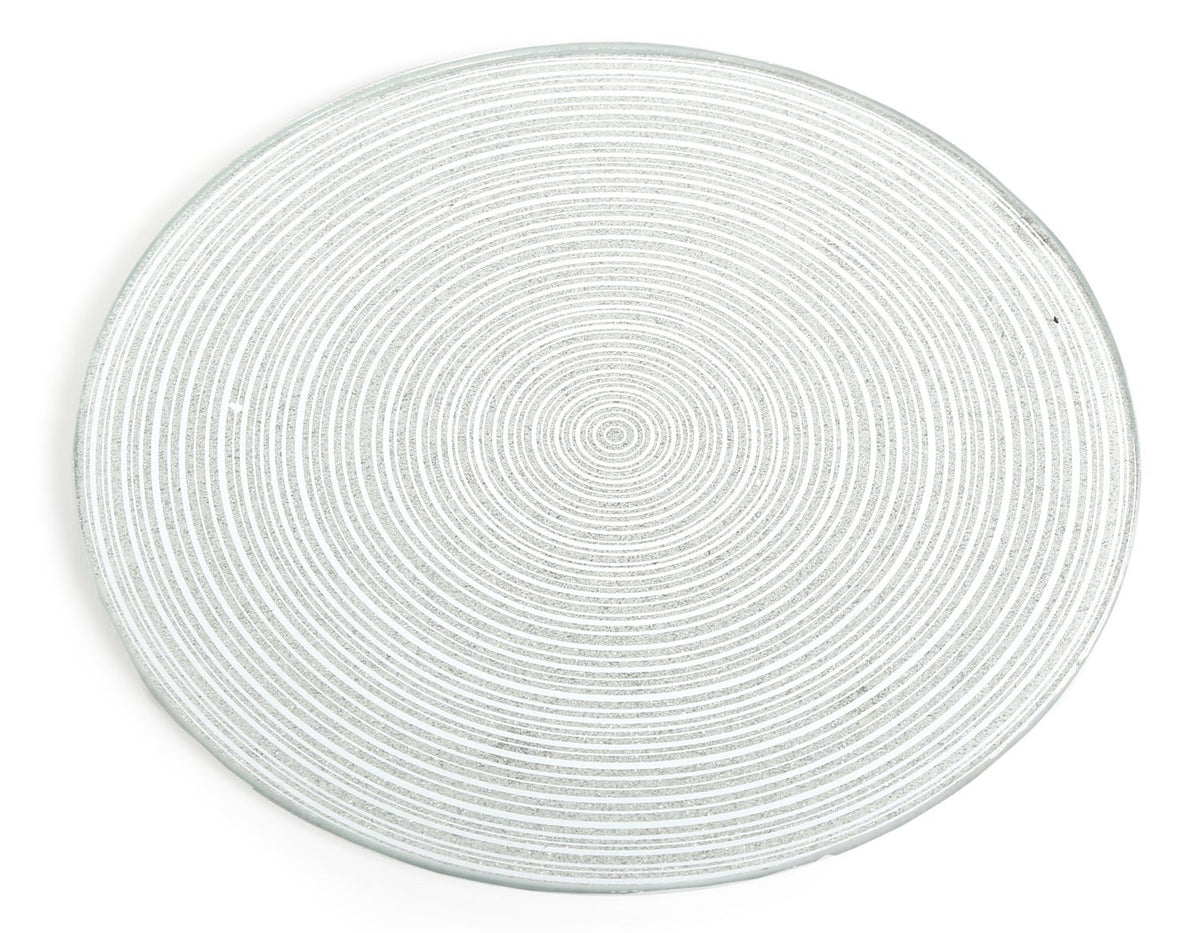 Mirrored Glass Glitter Candle Plate Stand Silver Swirl 20Cm Candle Plate - Tophatter Daily Deals