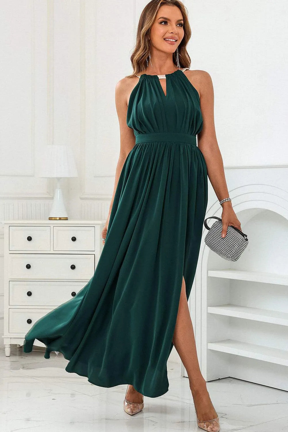 Cutout Ruched Slit Sleeveless Dress Cocktail Dresses - Tophatter Daily Deals