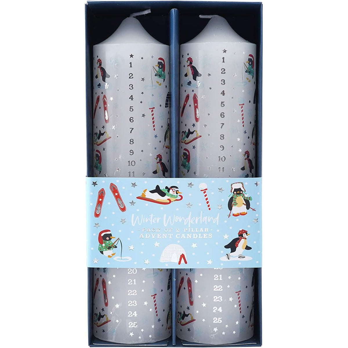 Set of 2 Winter Wonderland Christmas Advent Candles | Christmas Pillar Candles Advent Candle - Tophatter Daily Deals