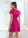 Tied V-Neck Tiered Mini Dress Casual Dresses - Tophatter Daily Deals