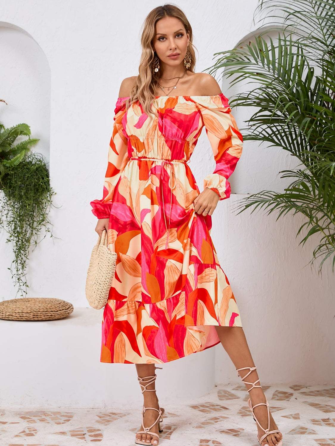 Printed Long Sleeve Midi Dress Casual Dresses - Tophatter Daily Deals