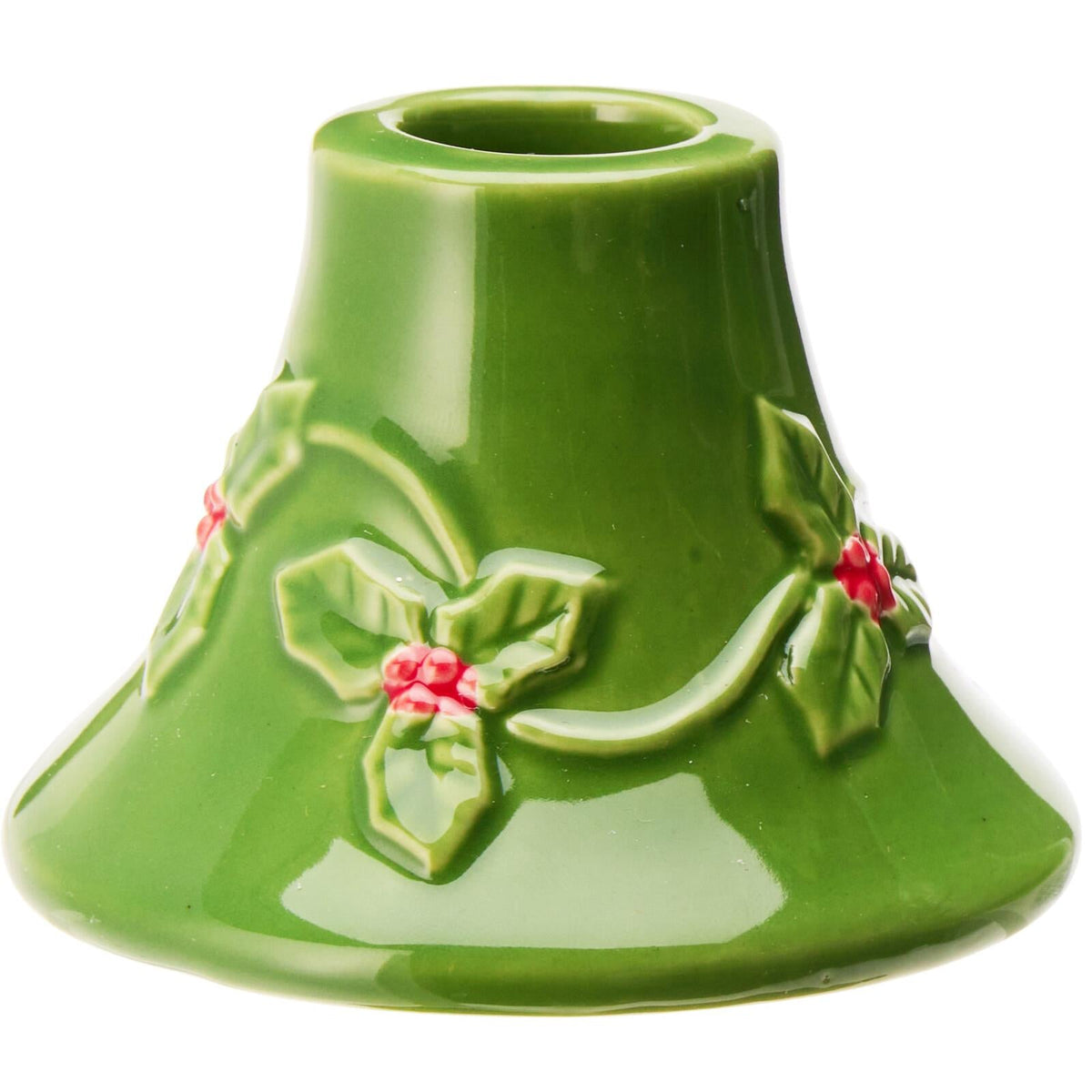 Set of 2 Green Ceramic Christmas Candlesticks | Holly and Berry Candle Holders Candle Holder - Tophatter Daily Deals