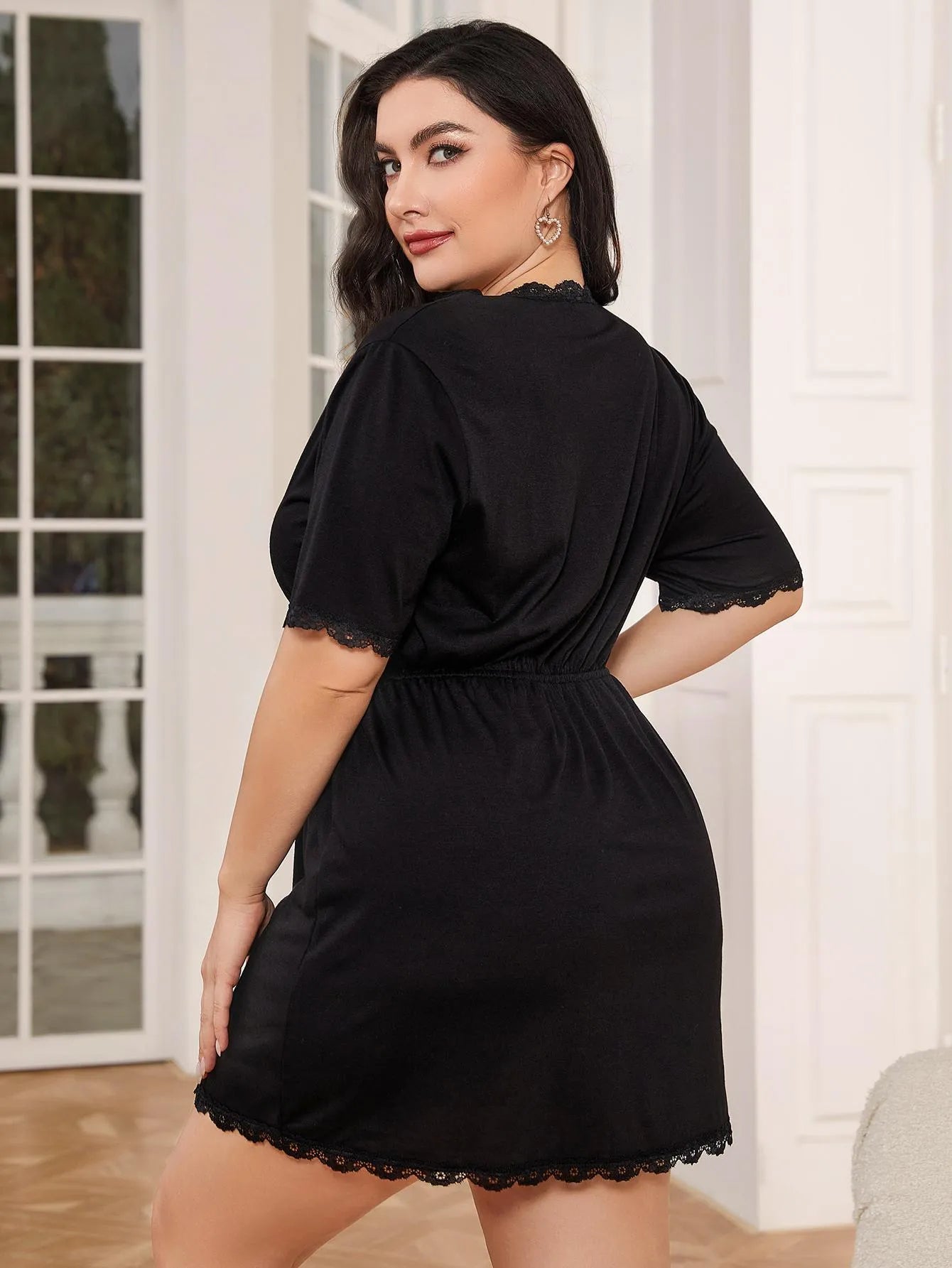 Plus Size Lace Trim Deep V Night Dress Sleep Dresses - Tophatter Daily Deals